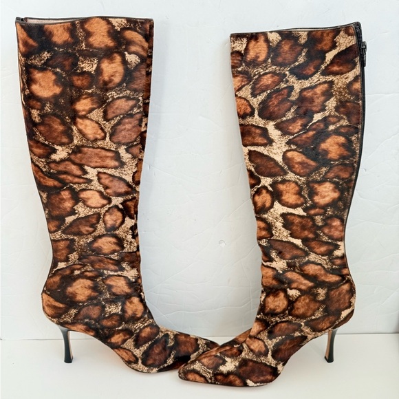 Manolo Blahnik Vintage Leopard Pony Hair Knee High Boots Brown Black EU 38 - Picture 2 of 8